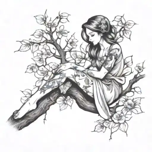 Girl Sitting On Tree Branch
