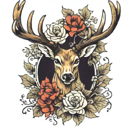 Deer Antler With Flowers