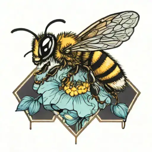 Bee On Flower Inside Hexagon