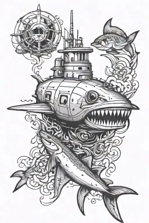Us Navy Submarine With Shark