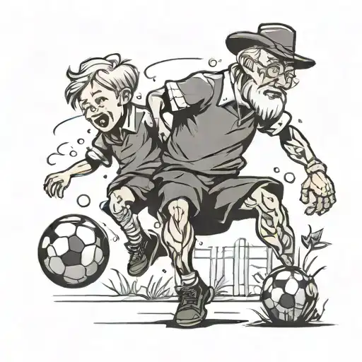 Grandpa And Grandson Playing Soccer