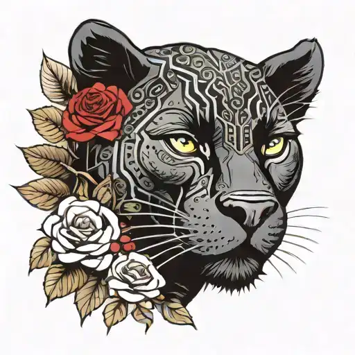 Black Panther With Roses