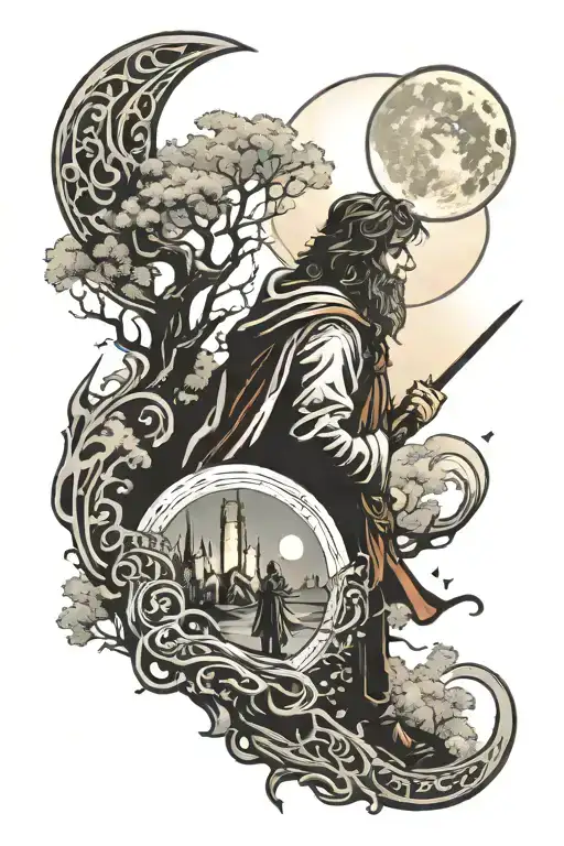 Lord Of The Rings Silouhette Looking At The Moon