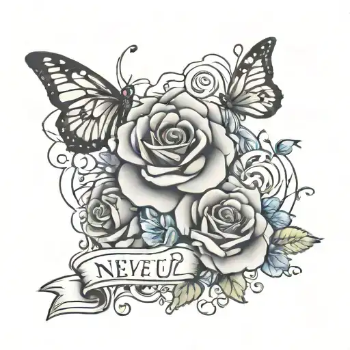 Never Give Up Quote With Roses And Butterflies