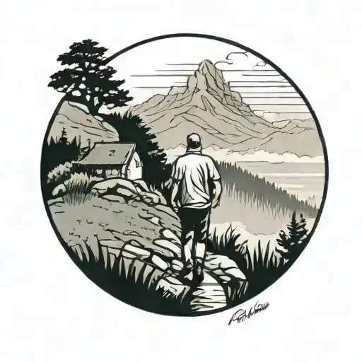 Dad Walking Up Hill Overlooking