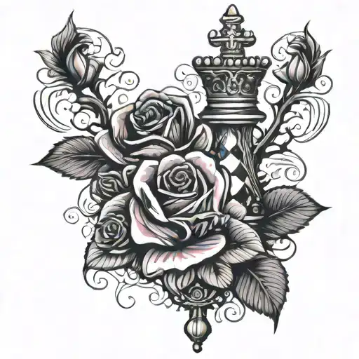 Queen Chess Piece With Rose Intertwined