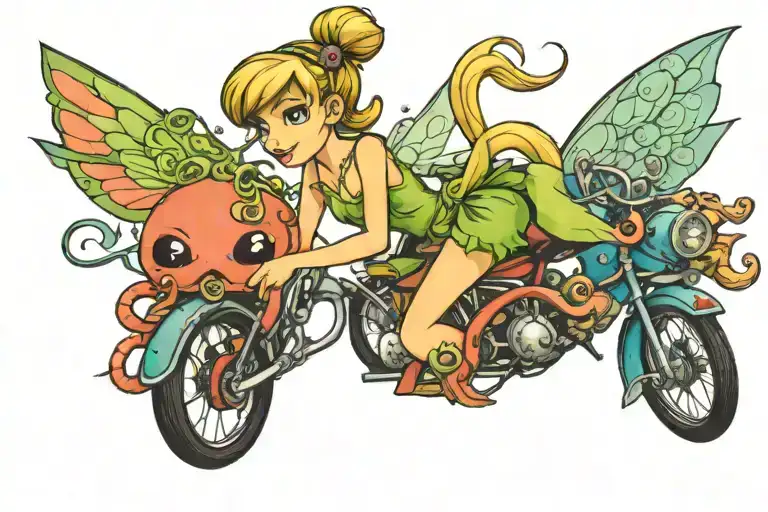 Tinkerbell And An Octopus Riding A Bike