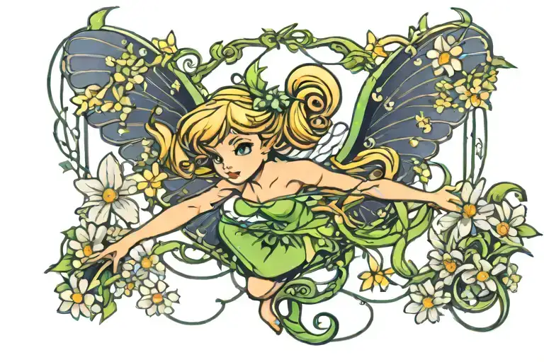 Tinkerbell Swinging From An Octopus Swing Wrapped In Daisies