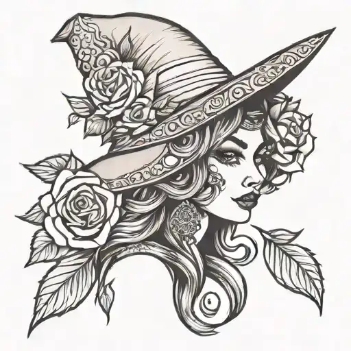 Gypsy Girl Witch Hat Head Roses