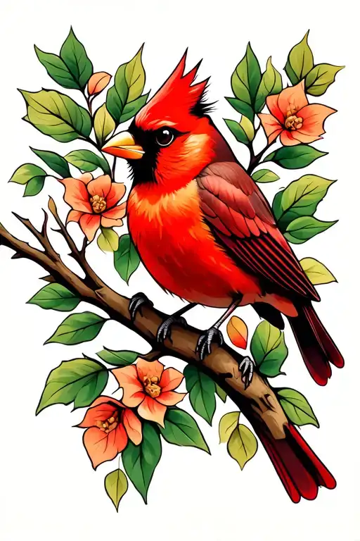 Cardinal Perched On Branch