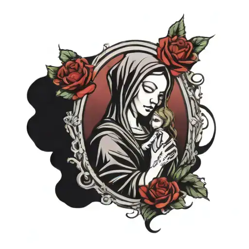 Gothic Mother Mary Half Sleeve Also Featuring A Light House