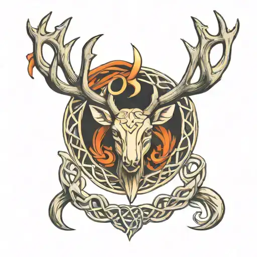 Celtic Heart Knot With Deer Antlers And Crescent Moon