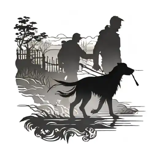 Silhouette Of A Man Walking And His Dog