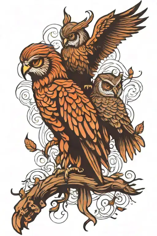 Phoenix And Owl Perched
