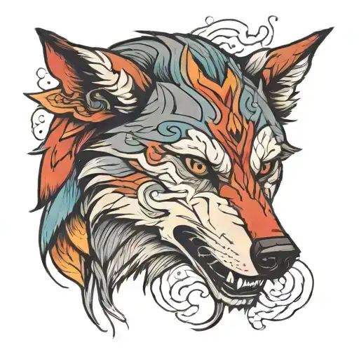 Wolf Face Half Calm And Half Angry Wolf