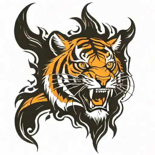 Tiger Head With Flames