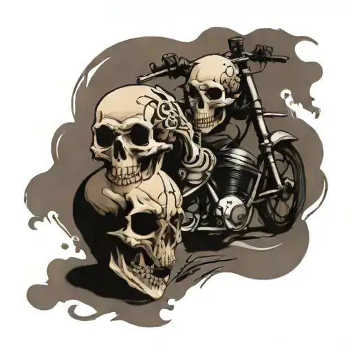 Skull Wiht Sand Clock And Sportbike Merging Together