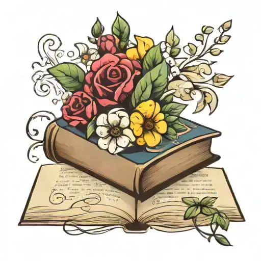 Bouquet Of Flowers Growing Out Of A Open Book
