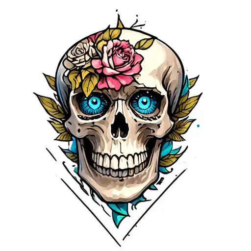 Tattoo Of A Blue Eyed Skull Facing The Right
