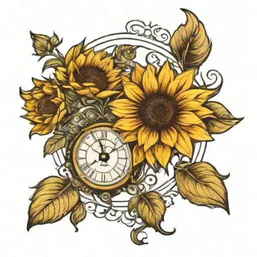 Long Stem Sunflower Clock In The Middle