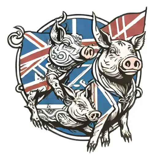 Two Pigs One With The England Flag And One With The Scottish Flag