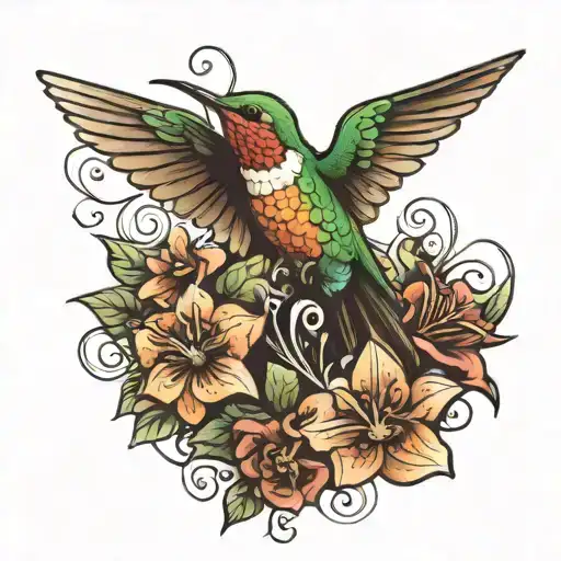 Hummingbird With Flowers