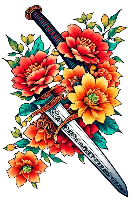 Katana With Flowers Intertwined