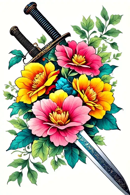 Katana With Flowers Intertwined