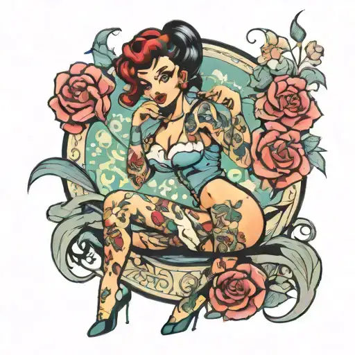 Cartoon Tattooed Pin Up Girl Full Body