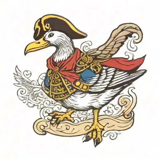 A Normal Goose Wearing A Pirate Hat Dressed Like Captain Morgan