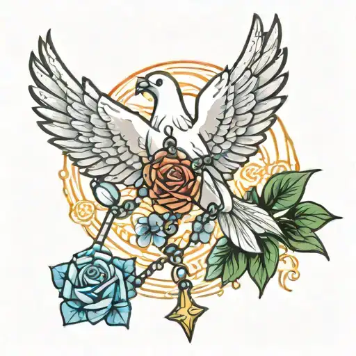 Dove With Lights Shining With A Rosary Wrapped With An Eye