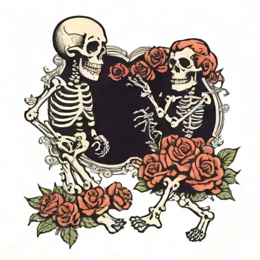 Two Skeletons Two Stepping Together Representing Love