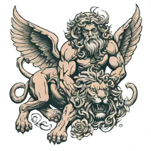 Samson Wrestling The Lion With The Help Of The Angels