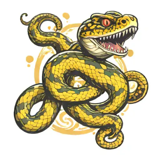 A Snake Wrapped Around A Barrell Of A Shot Gun With Smoke Because It Just Blasted Off Some Dice