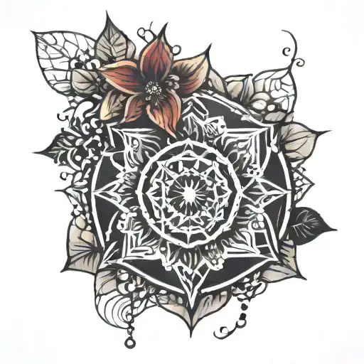 Mandala Along With Spider Webs And Flower