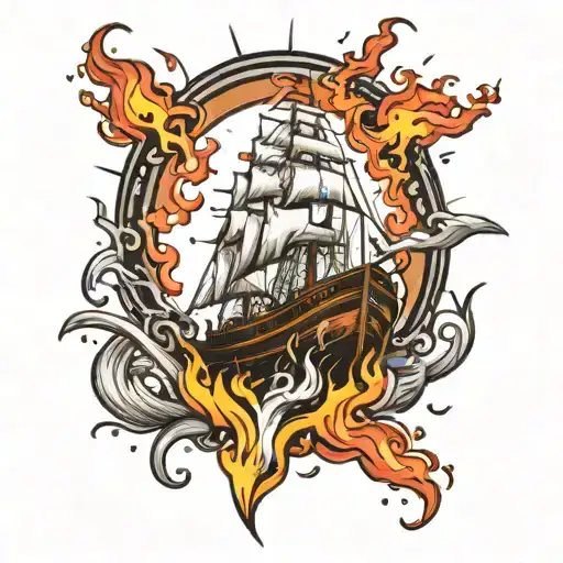 Boat On Fire Surrounded