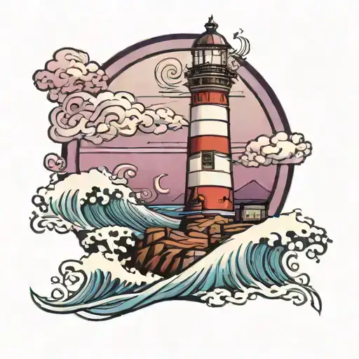 Lighthouse With Waves And Purple Sky