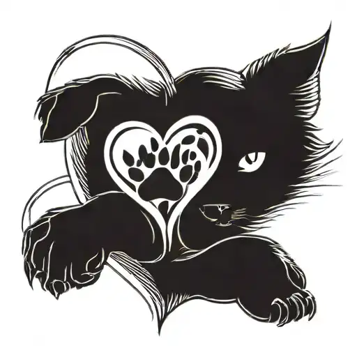 A Cat And Dog Paw In A Heart Shape