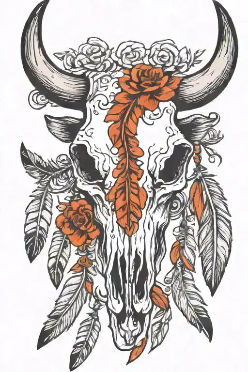 Cow Skull With Feathers Hanging