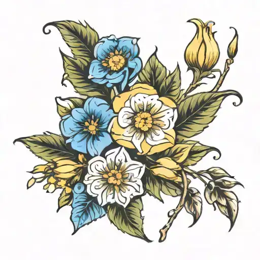 Blue Prim Rose Daffodil Daisy Rose Honeysuckle Morning Glory