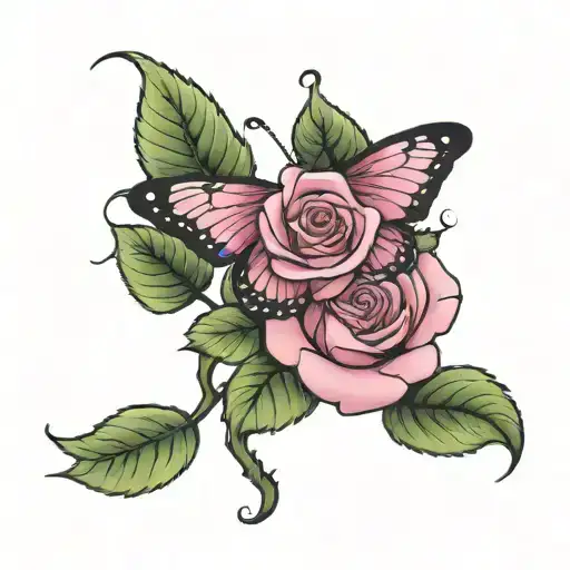 Pink Rose With Butterfly Wings And A Name Written