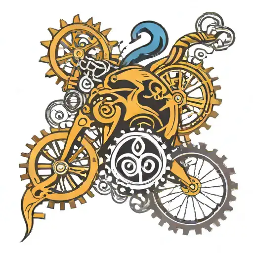 A Tribal-inspired Aquarius Symbol Intertwined With Musical Notes And Bike Gears