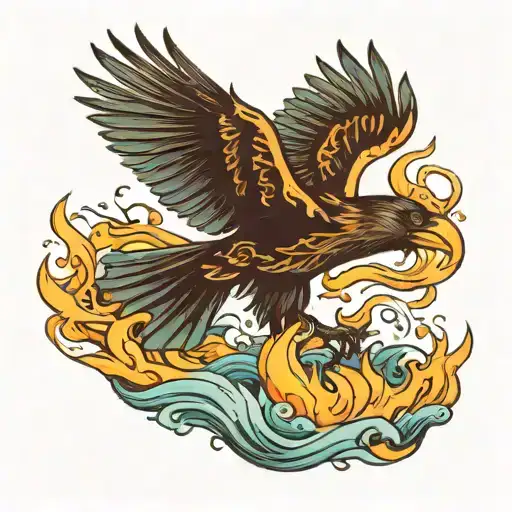 A Flying Crow Carrying The Ocean To Extinguish Fire