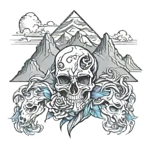 Skull With Horses And Mountains Behind It