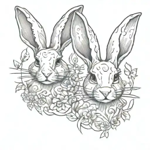 Two Rabbits Single Line Drawing