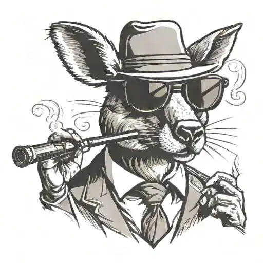 Gangster Kangaroo Smoking Cigar And Wearing Sunglasses
