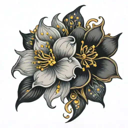 Black Infused Color And Grey Dotwork Stippleshading Flowers
