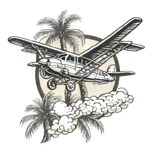 Palm Tree Plane Flying