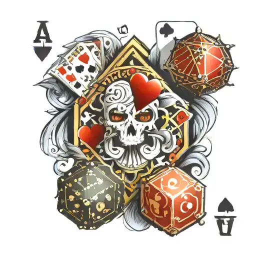 Fanned Out Playing Cards With A Dice In Front