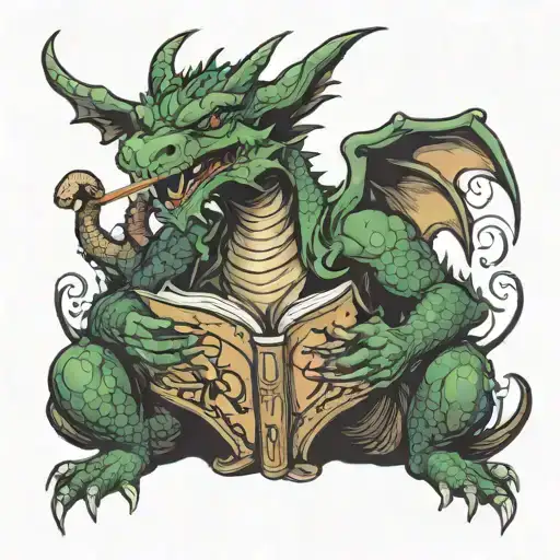 Dragon Reading A Book Smoking A Pipe